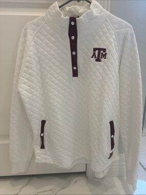 Aggie A&M game day White Quilted Pullover with Maroon Trim